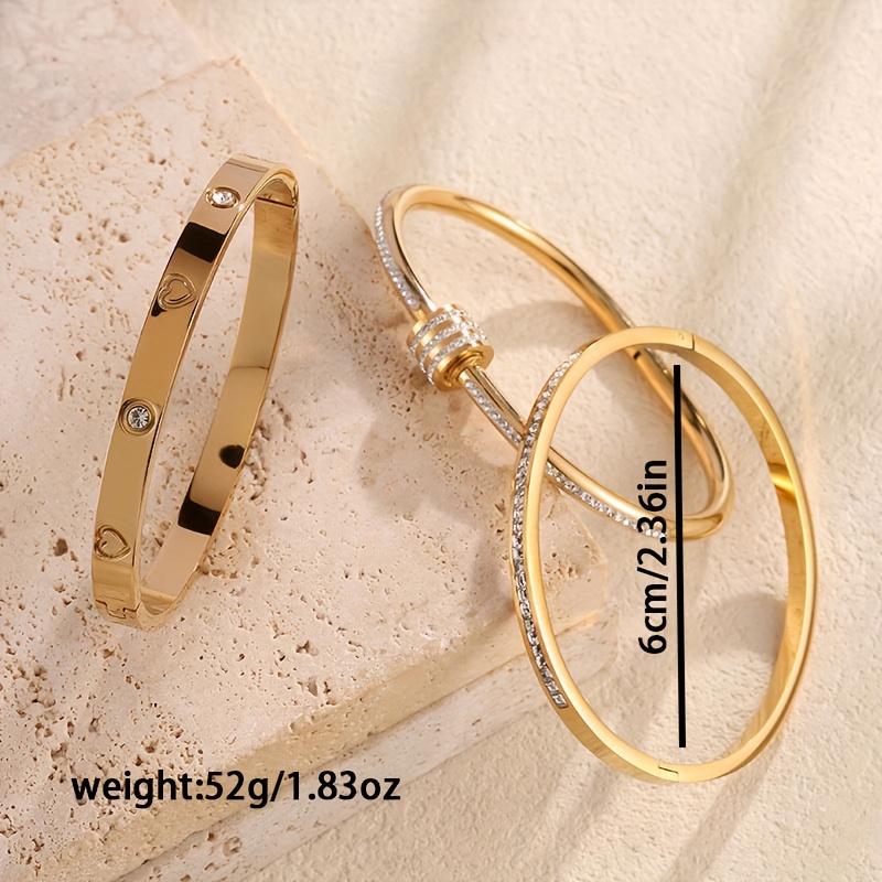 3pc Elegant Retro Stainless Steel Bracelets with Zirconium